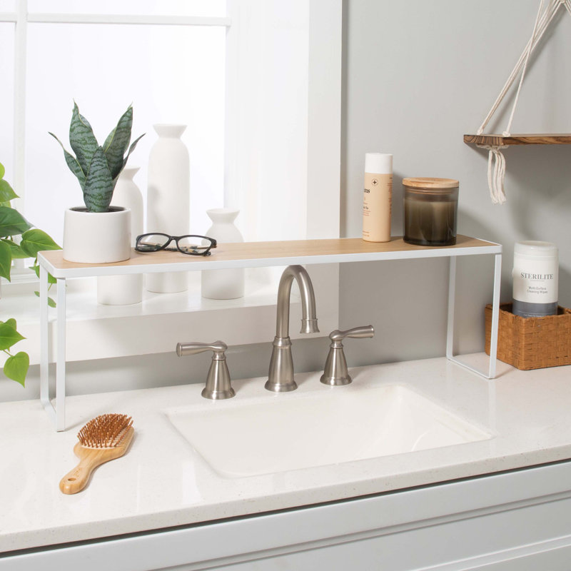 White and Light Brown Metal Freestanding Over the Sink Shelf