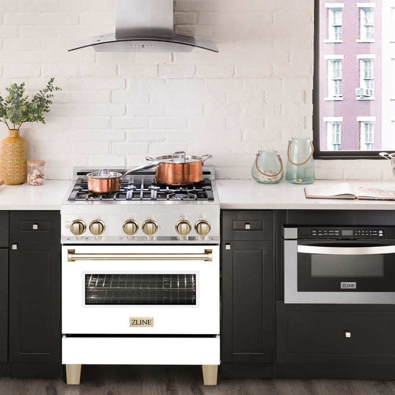 ZLINE Autograph 30" Legacy Dual Fuel Range in DuraSnow® w/ White, Gold/Stainless Steel
