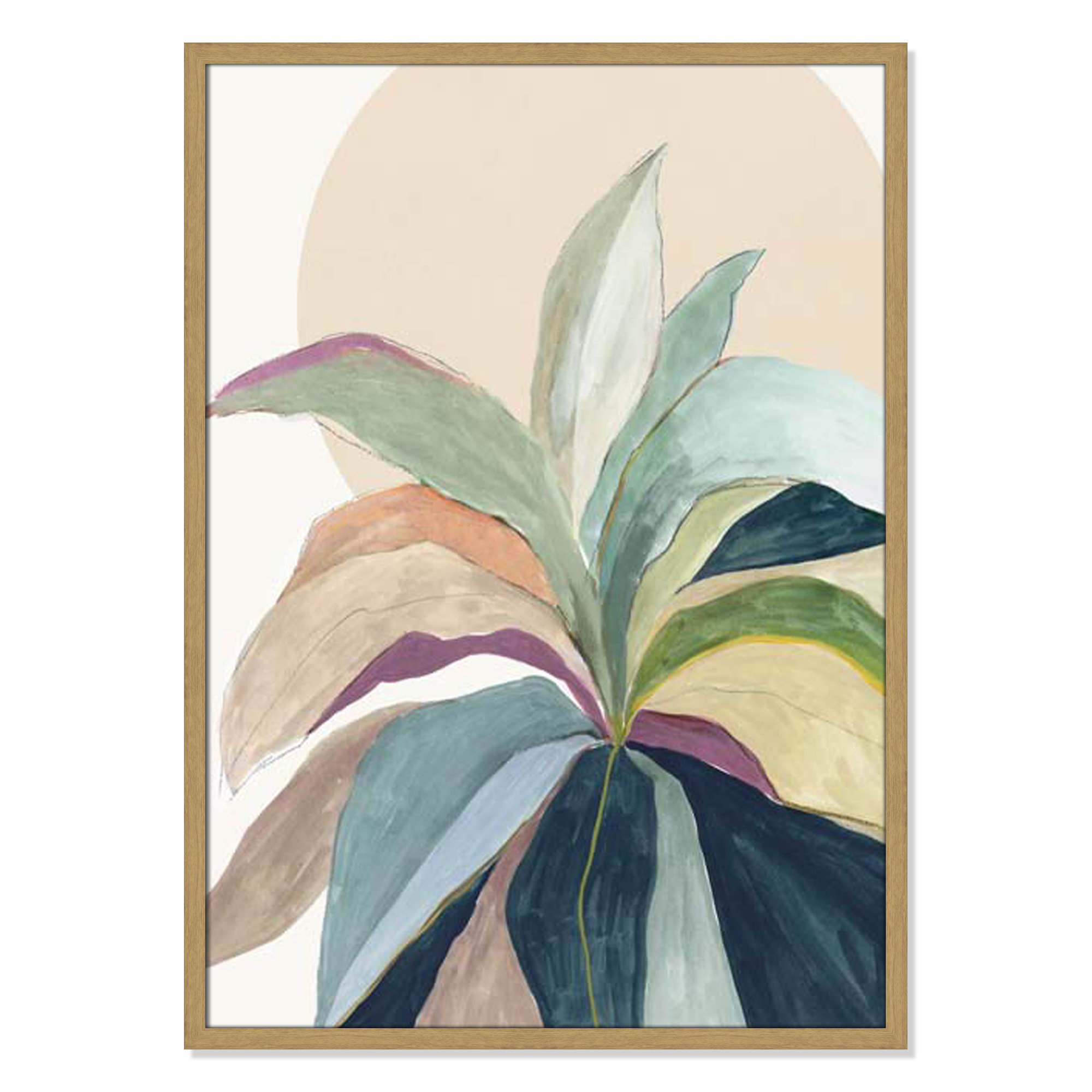 Sunny Bright Leaves II by Asia Jensen, 35.5" H x 25.5" W x 0.75" D, Natural Slim Unmatted Picture Framed