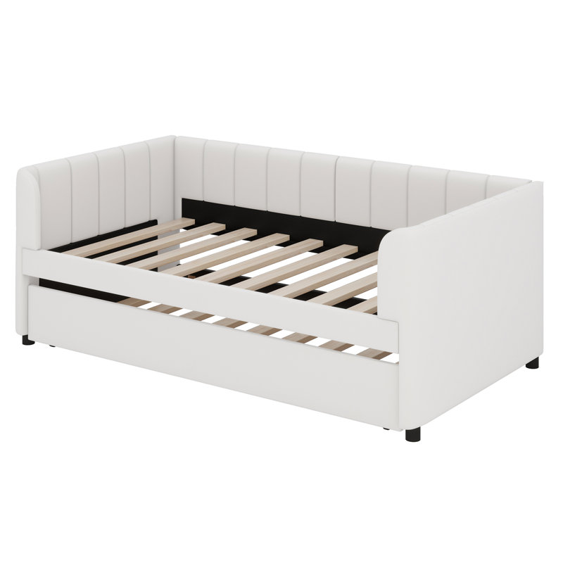 Lit de jour rembourré avec dossier ergonomique et lit gigogne, Beige