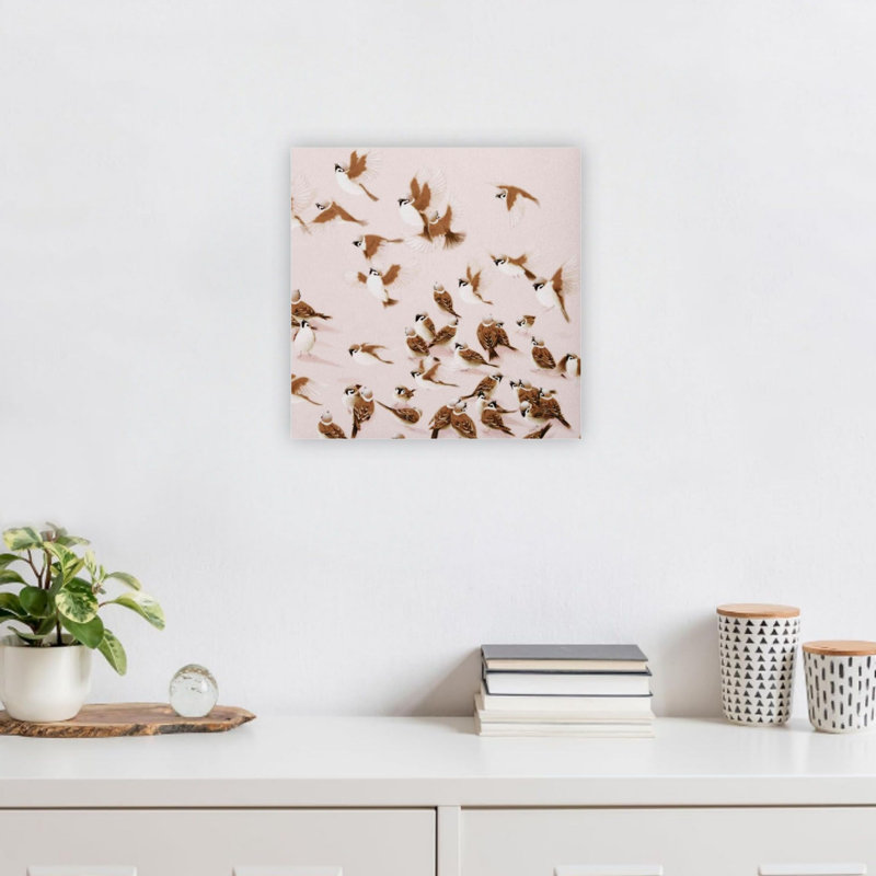«Pink Bird Sparrow», reproduction sur toile, art mural moderne de 24 po x 24 po