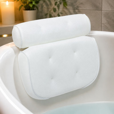 Luxury Bathtub Pillow with Neck and Shoulder Support and 3D Mesh Fabric