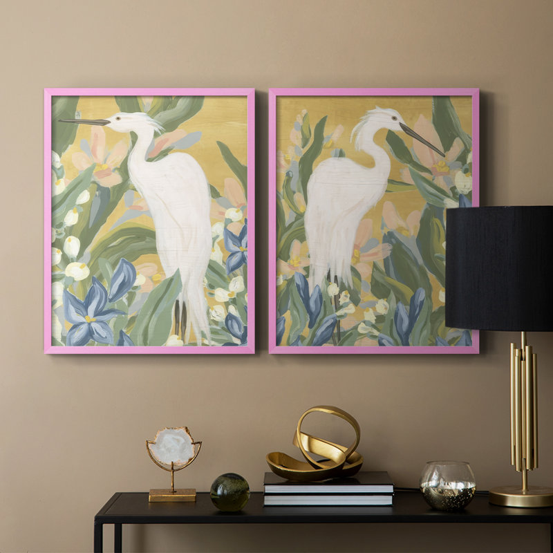 Floral Egret I-Premium, reproduction encadrée prête à accrocher - aucun clou requis - aucun clou requis, H 29 po x l 46 po