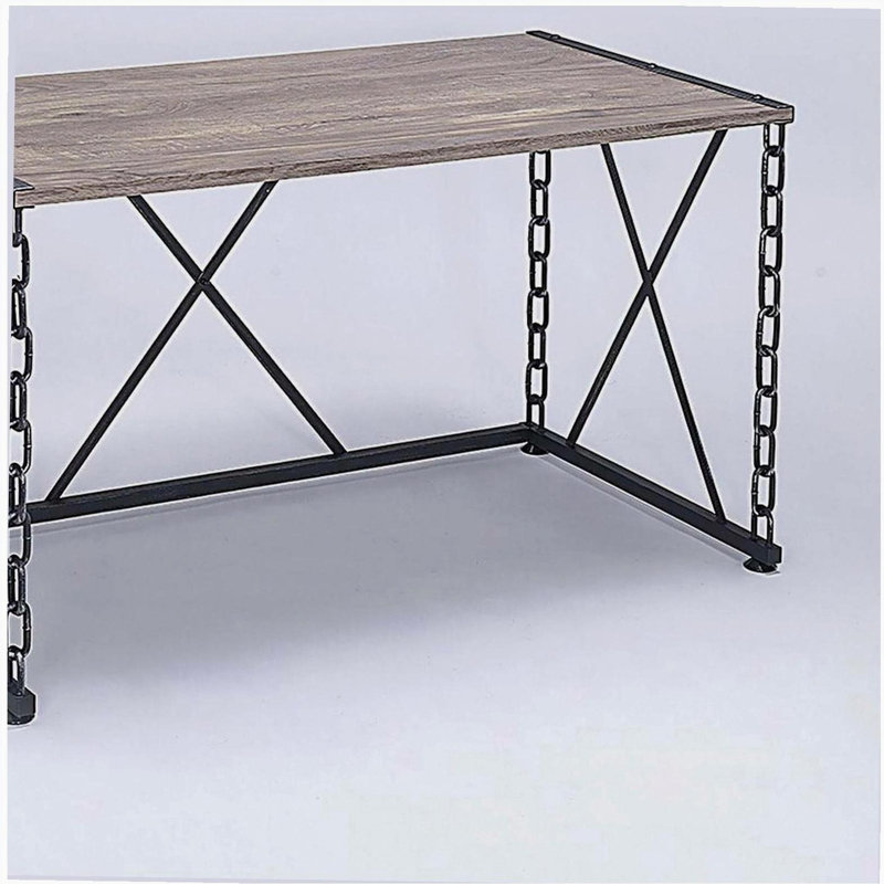 Rustic Oak and Antique Black Rectangular Desk