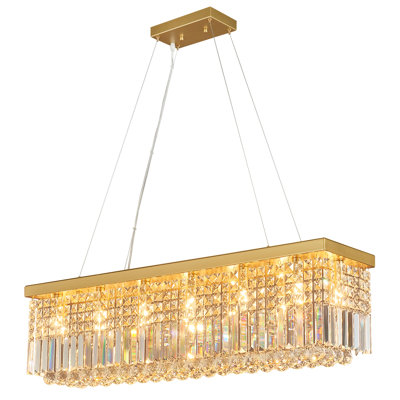 Luminaire suspendu contemporain en cristal de style lustre rectangulaire pour îlot de cuisine, salon et salle à manger