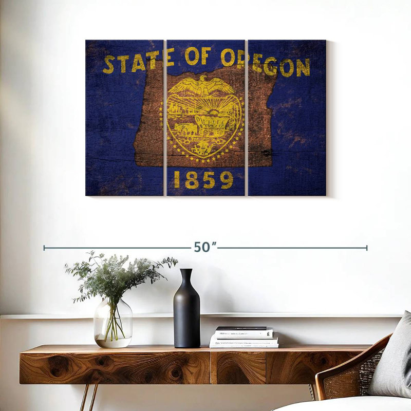 Carte d'État sur le drapeau de l'Oregon, H 24 po x l 38 po