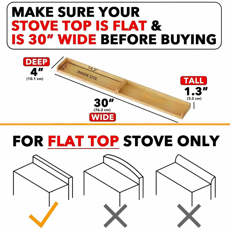 30" Wide Kitchen Shelf Organizer For Stove, Magnetic Bamboo Spices Shelf For Home Stove Kitchen Storage Organization (Fit For Flat Top Only)