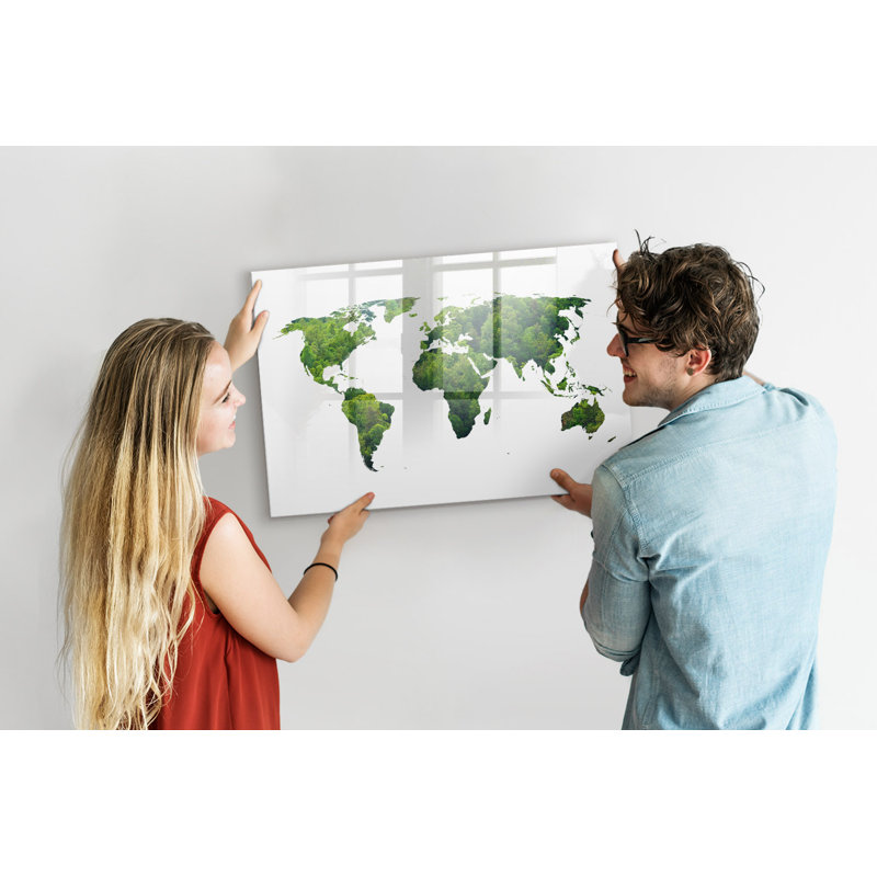 Magnetic Memo Board Whiteboard - 90 x 60 cm - With Marker and Magnets - World map ecology