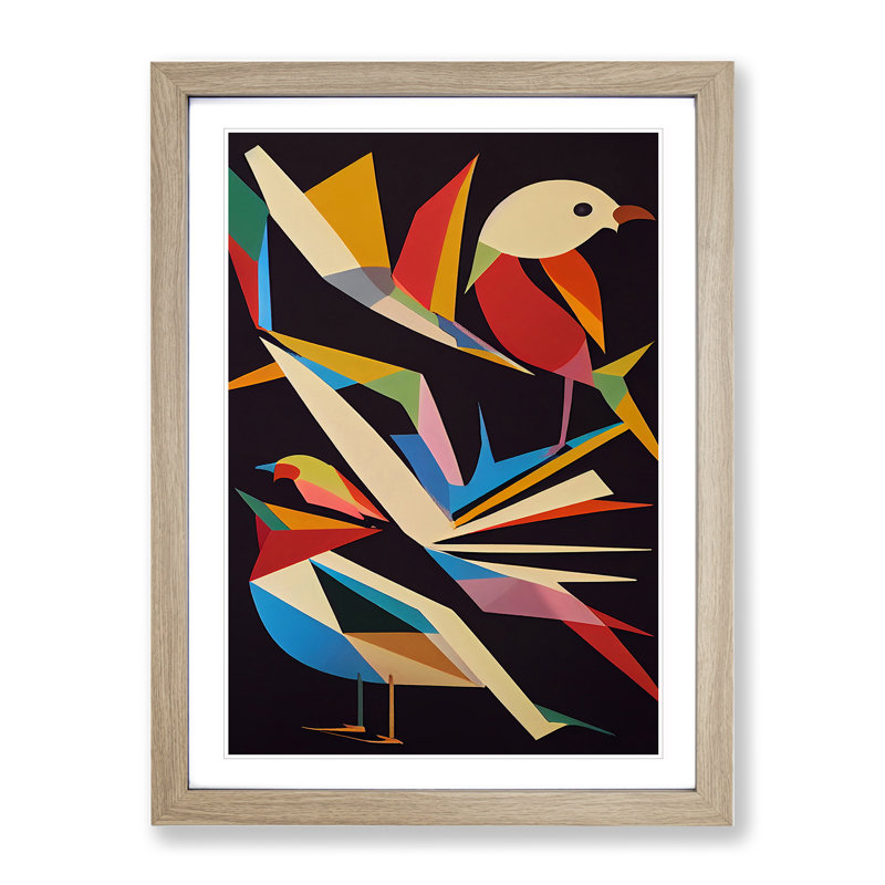 Bird In Abstract No.3 - Single Picture Frame Print, 64cm H x 46cm W x 2cm D, Oak