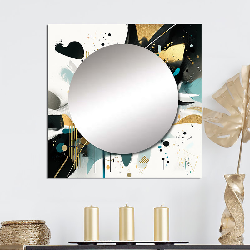 Autra - sarcelle doré cubiste kaléidoscope III cubisme miroir carré pour décoration murale, 23 po x 23 po