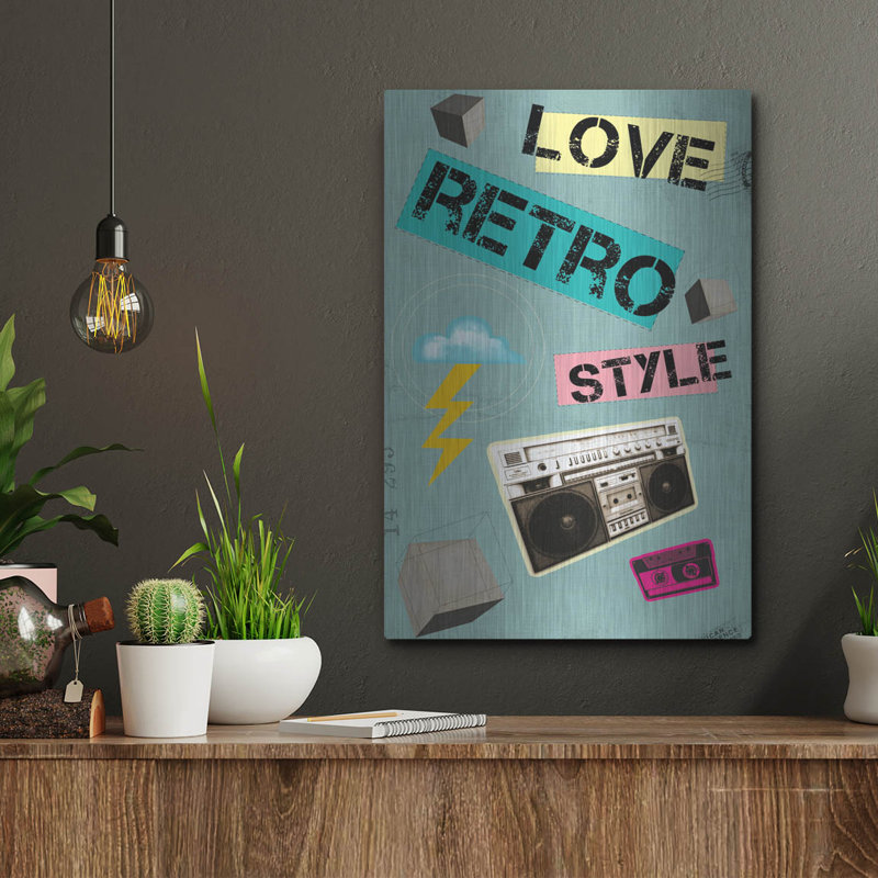 «Love Retro Style» par Elo Marc, art mural en métal, H 16 po x l 12 po