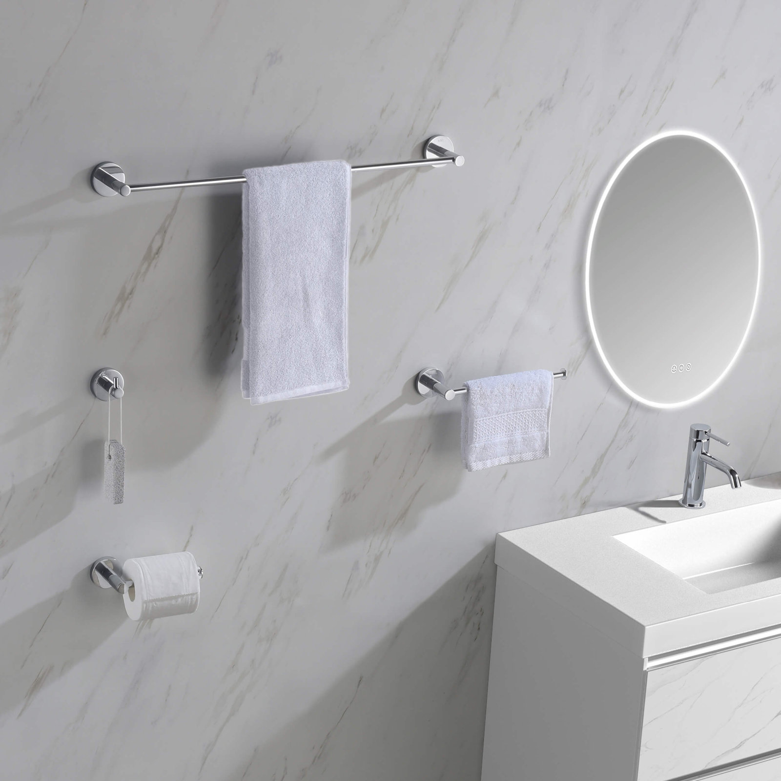 Circular 5-Piece Bathroom Hardware Set, Chrome
