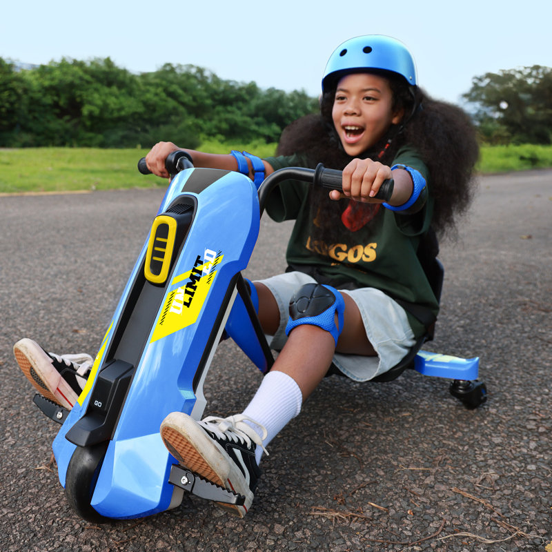 Kart électrique pour enfants 12v avec rotation à 360 °, siège réglable et musique Bluetooth, 6 à 12 ans, bleu, Bleu