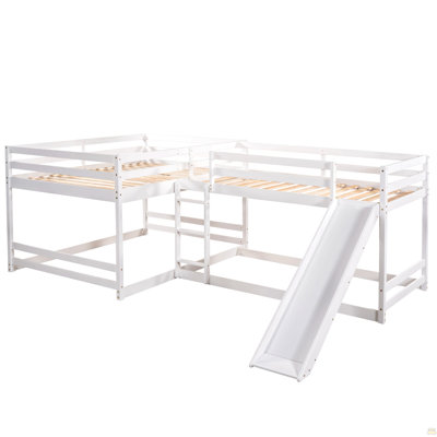 Full And Twin Size L-Shaped Bunk Bed With Slide And Short Ladder