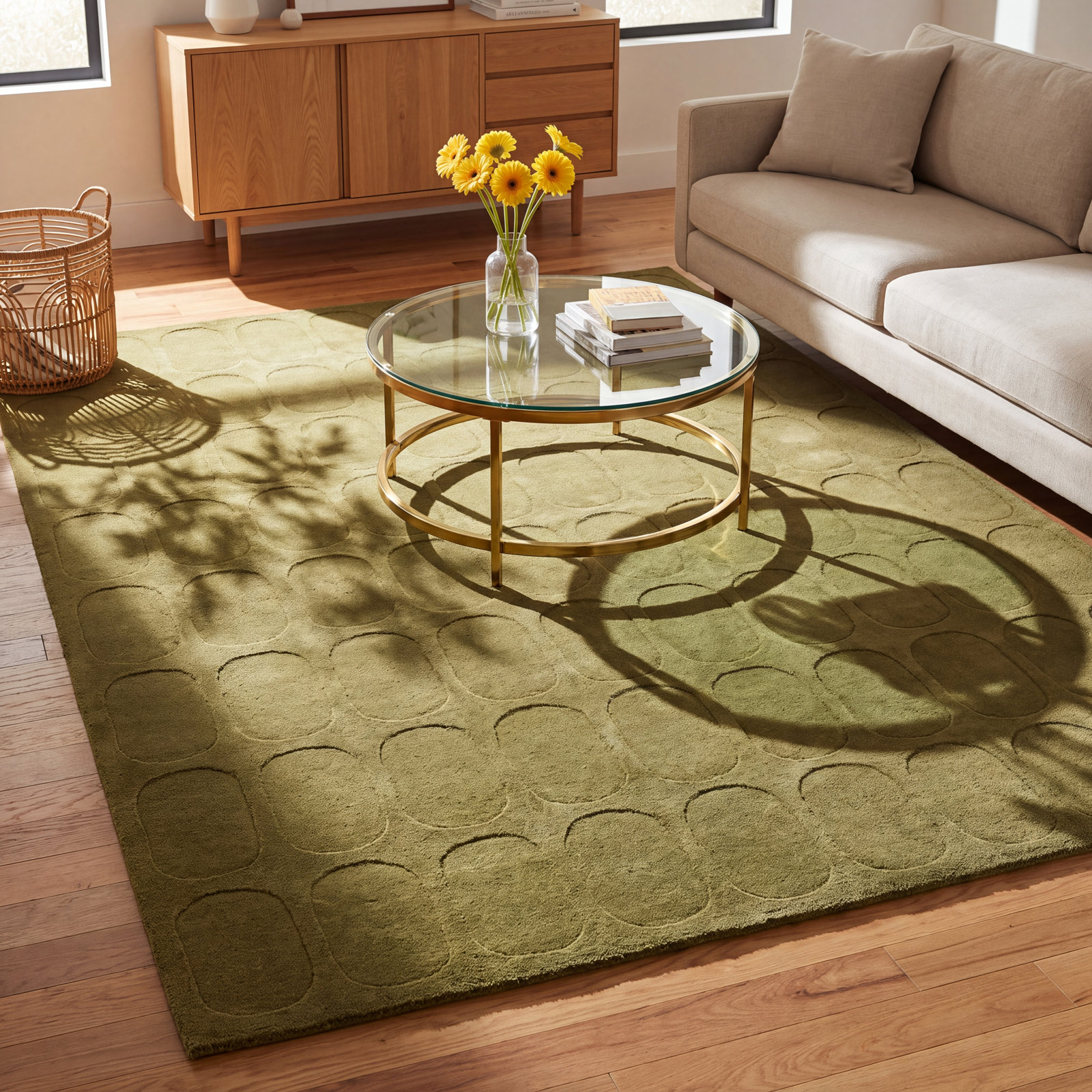 Aldery Green Hand-Loomed Geometric Wool Rug, 9' X 12'