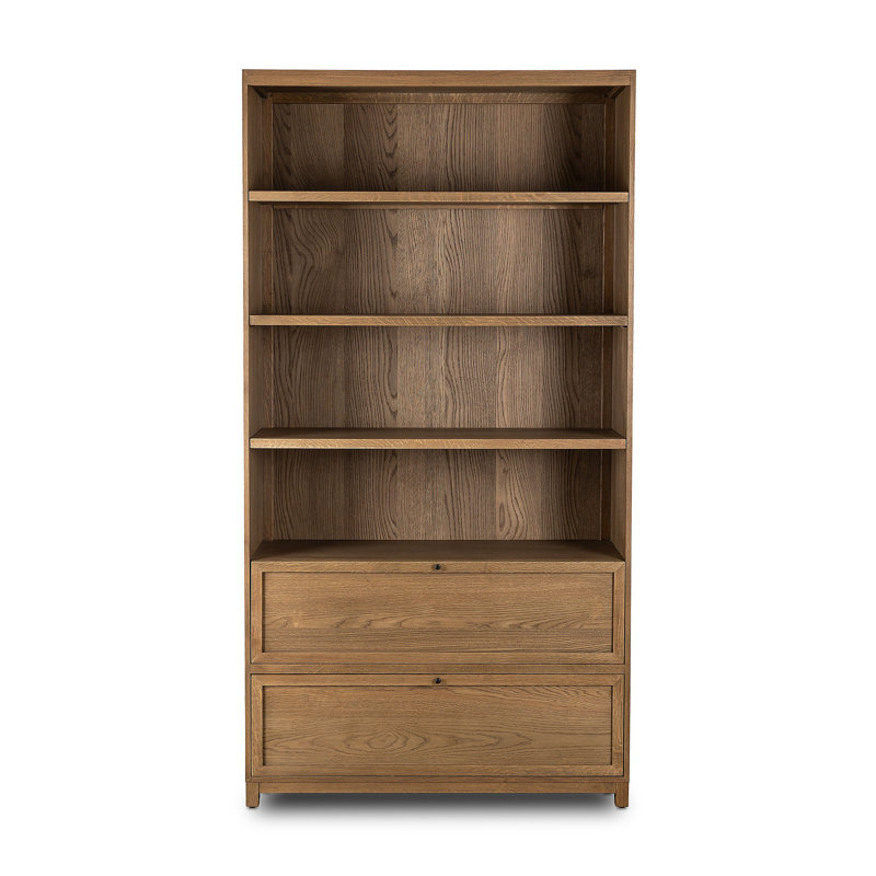 Millie Bookcase-Drifted Matte Black Veneer, Drifted Oak Solid