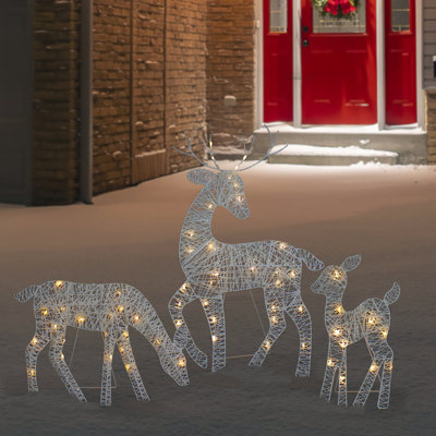 Set Of 3 LED Lighted White Reindeer Family Outdoor Christmas Decorations 29"