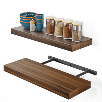 Set Of 2 36" Wood Floating Shelves Wall Mounted – Rustic Farmhouse Wooden Wall Storage Shelf For Bedroom, Kitchen, Home Décor - Brackets And Shelving Hardware Included (acacia, 36inch)