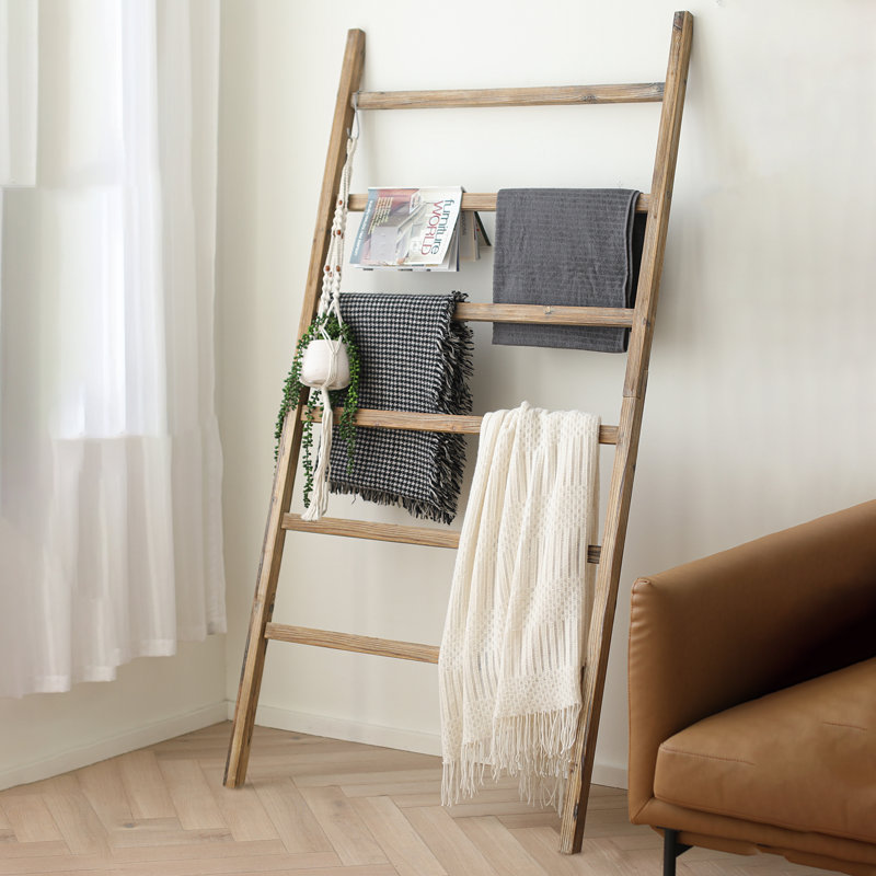 Extra Wide Wooden Blanket Ladder Living Room Decorative Wal Leaning  Farmhouse Quilt Display Holder Rustic Wood Towel Rack Natural