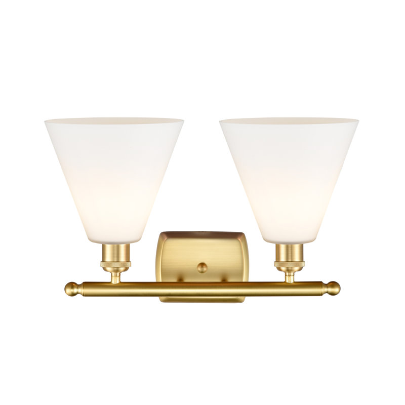 Éclairage pour meuble-lavabo en laiton antique à 2 lumières Andresky, Blanc mat, Incandescente, Or satiné