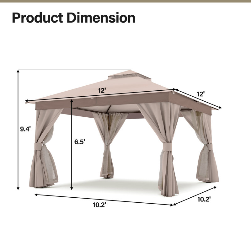 Pavillon de jardin en acier, H 112,8 po x l 144 po x P 144 po, Kaki