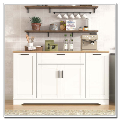 Multi-Functional Sideboard with Extendable Table and Pull-Out Rack