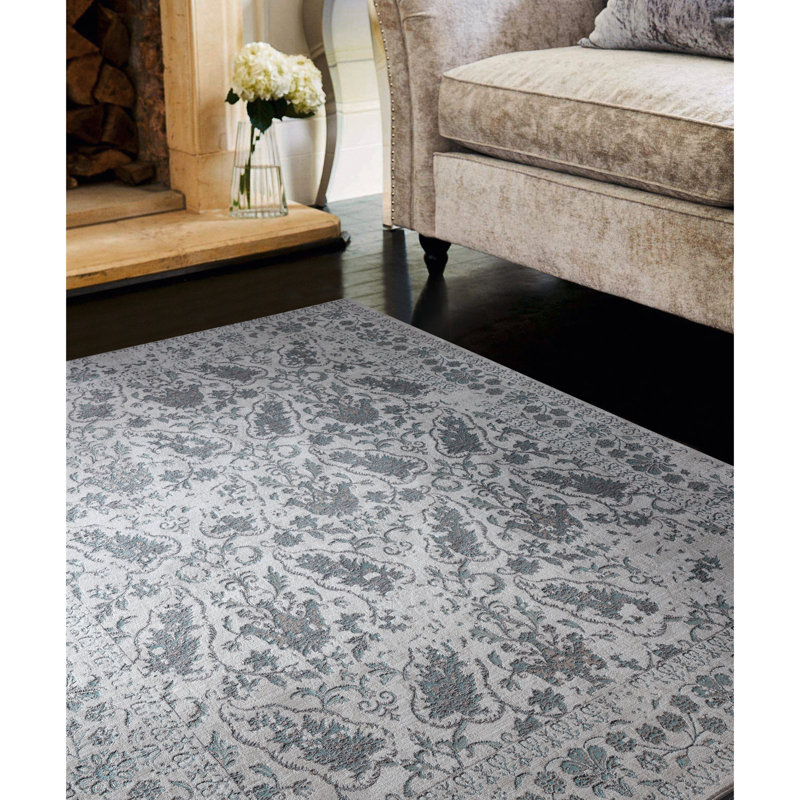 Tapis oriental bleu / beige Rummond, Rectangle 5 pi 4 po x 7 pi 10 po