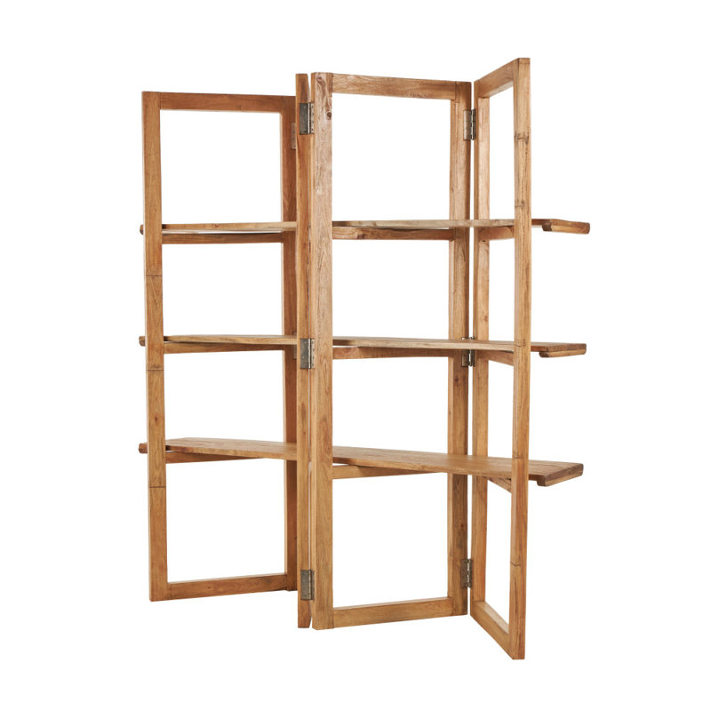 Étagère de rangement pliante en bois fabriquée à la main 3 tablettes avec quincaillerie en métal argenté