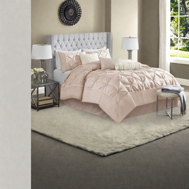 Luxurious Blush 7-piece Bedding Sets, Polyester Comforter For Elegant Bedrooms