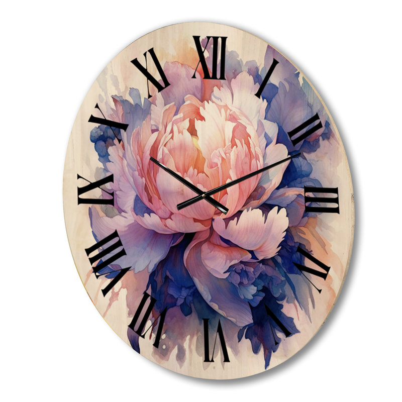 Coral Blue Peony Visons - Peonies Oversized Wood Wall Clock, Grand