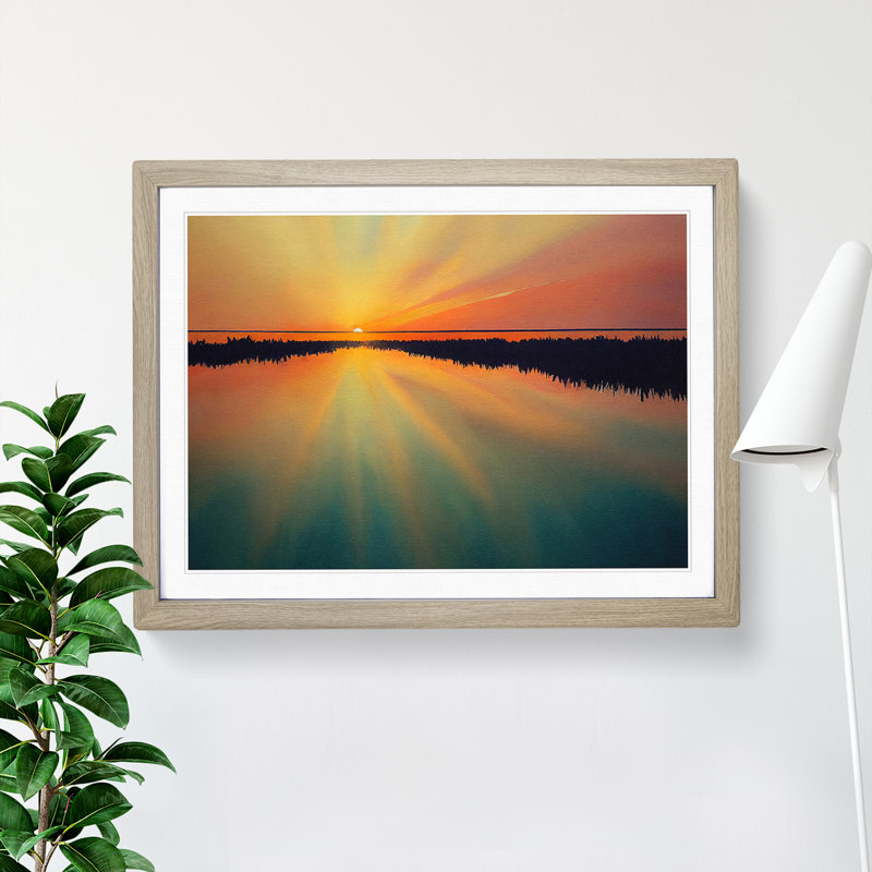 Watercolour Sunrise 1 Piece Single Picture Frame Wall Art, 34cm H x 46cm W, Oak