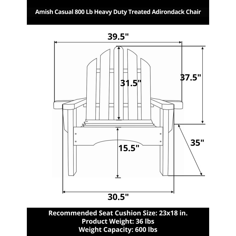 Chaises Adirondack Amish Casual 800 lb, Inachevé