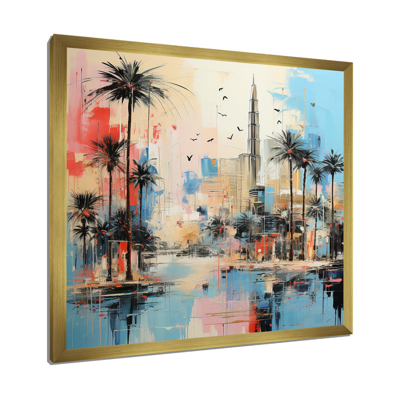«Layered Dubai Extravaganza», art mural de Dubaï, Encadrement doré, H 16 po x l 16 po x P 1 po