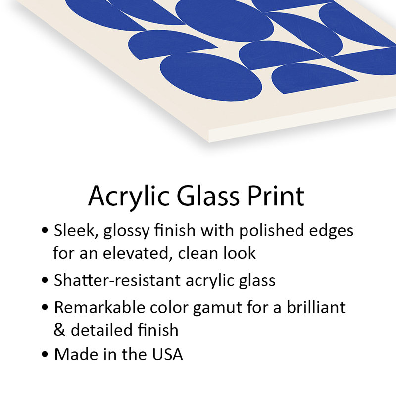 Imprimé demi-cercle bleu Matisse sur verre acrylique, H 24 po x l 16 po x P 0,25 po