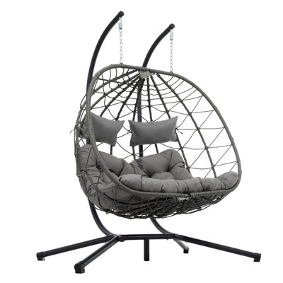 Oversized Double Egg Swing with Stand | All-Weather | Quick-Dry Cushion | Ideal for Patio, Porch, Poolside
