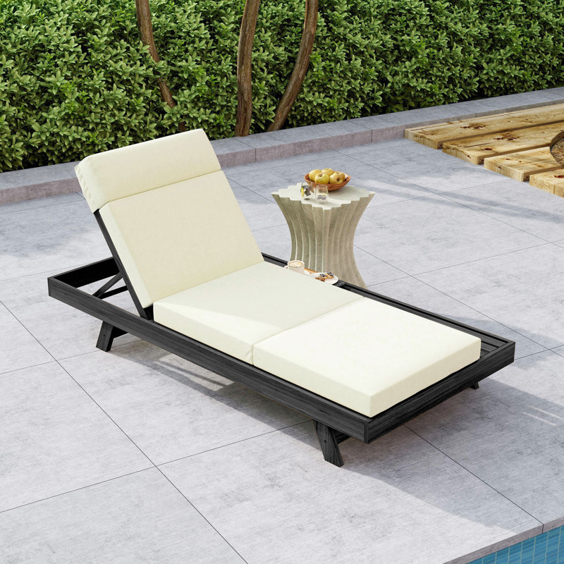 Ensemble de méridienne avec appui-tête, espace disponible sur un côté, bois d'acacia noir avec coussins de salon résistants à l'eau (3 fois et 4 pouces)