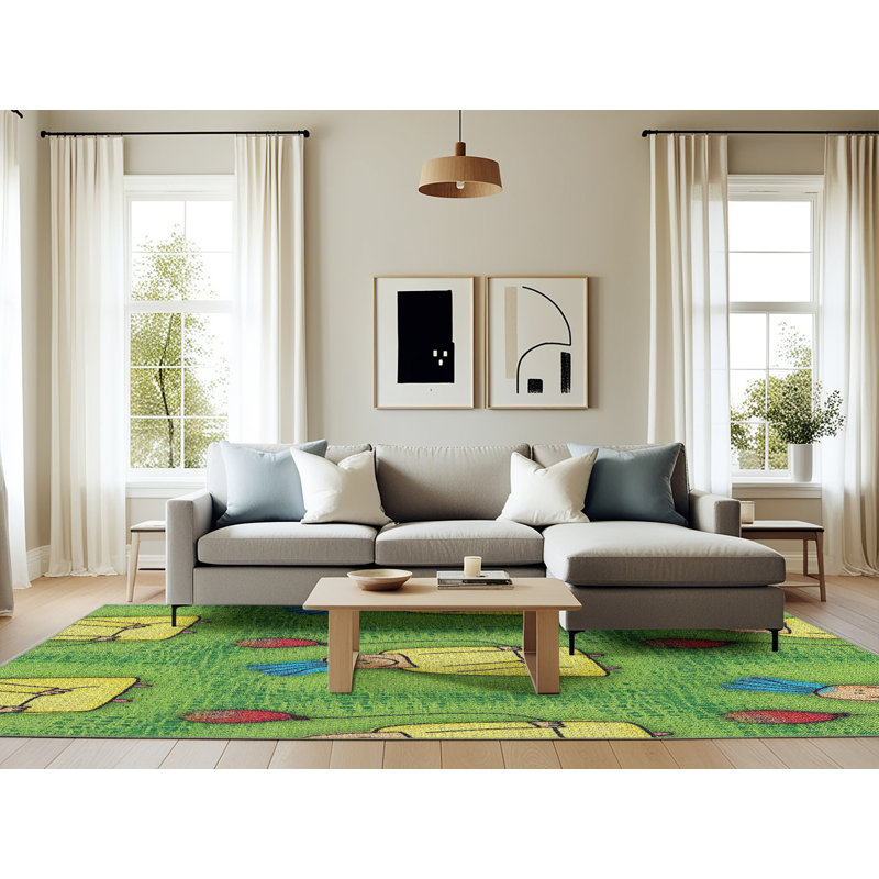 Tapis décoratif vert Pietrzak, Rectangle 6 pi x 9 pi