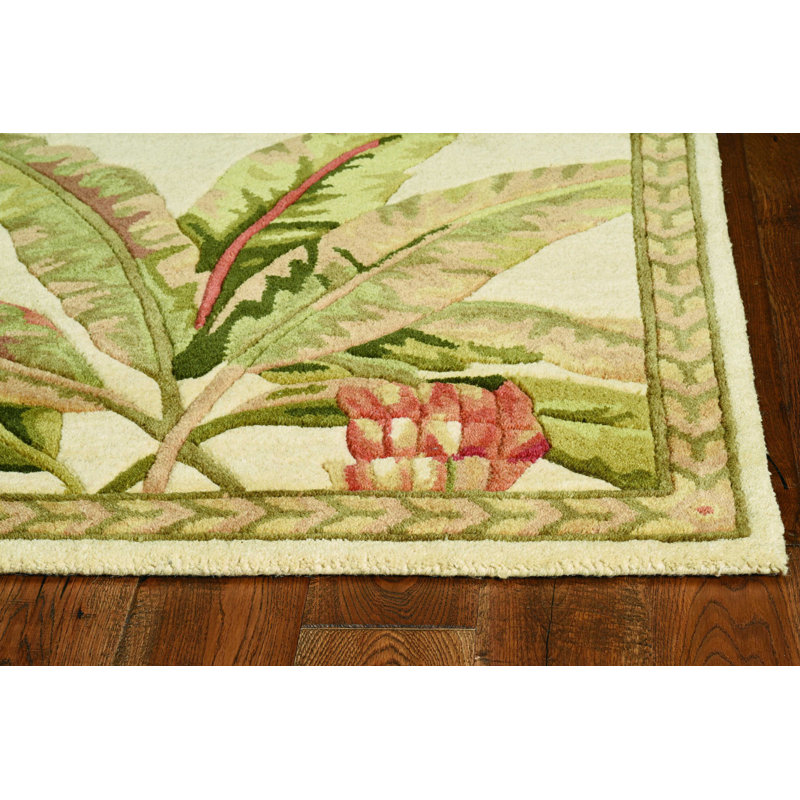 Tapis ivoire/vert en laine touffeté à la main Leverett, Rectangle 5 pi 3 po x 8 pi 3 po