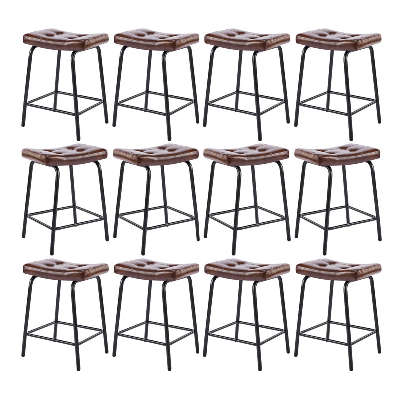 Ensemble de 9 tabourets de comptoir touffetés en similicuir, brun foncé, 9, Marron foncé