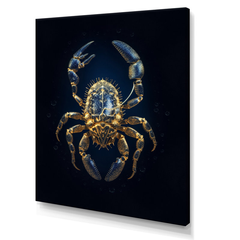 Exquis Scorpion doré sur bleu I - impression, H 20 po x l 12 po x P 1 po, Toile tendue