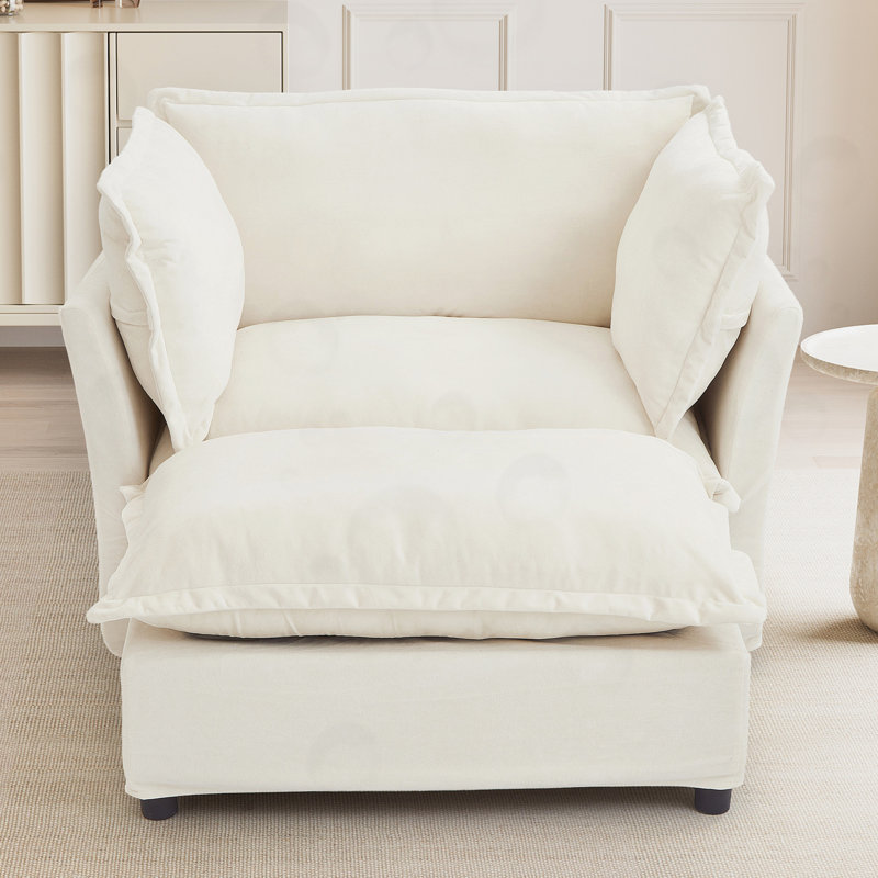 Canapé rembourré avec repose-pieds mobile, Beige