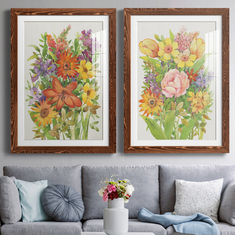 Floral Mix I - ensemble de 2 reproductions de cadres photo, H 43,5 po x l 17 po x P 1 po, Cadre en érable