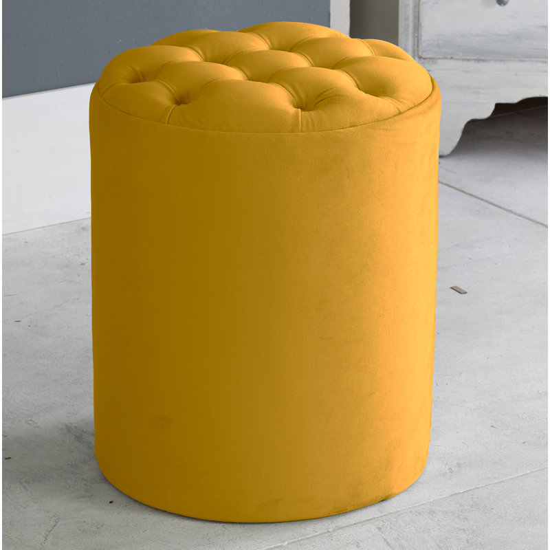 Henthorn 28cm Wide Velvet Tufted Round Solid Colour Pouffe Ottoman, Turmeric