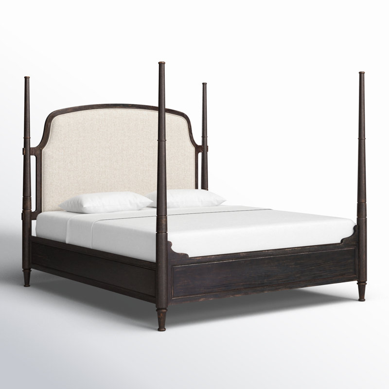 Americana Upholstered Poster Bed, California King, Black/Beige