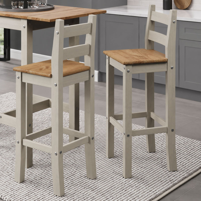 Ameirah Pair of High Dining Chairs, Solid Wood Breakfast Counter Chairs
