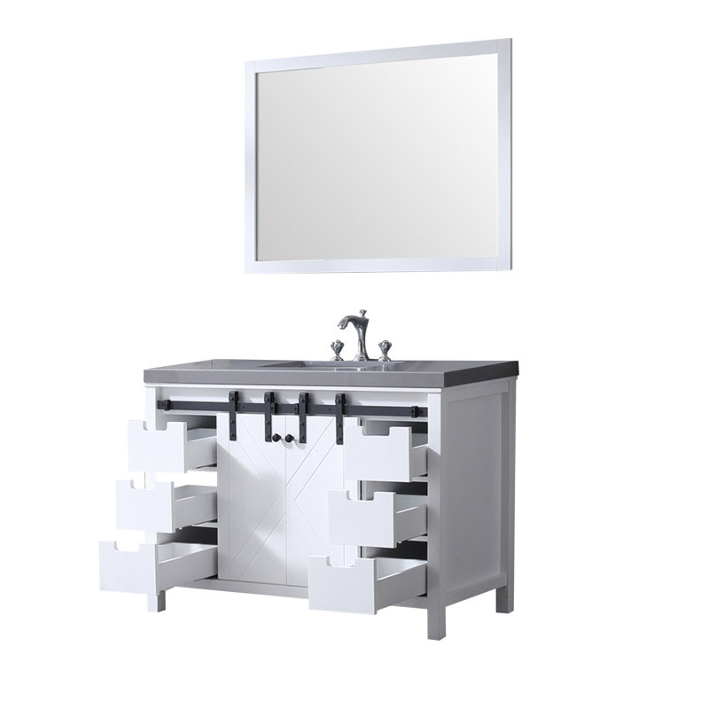 Marsyas 48 in W x 22 in D Bath Vanity, Faucet Set and 44 in Mirror, White, Gray Quartz