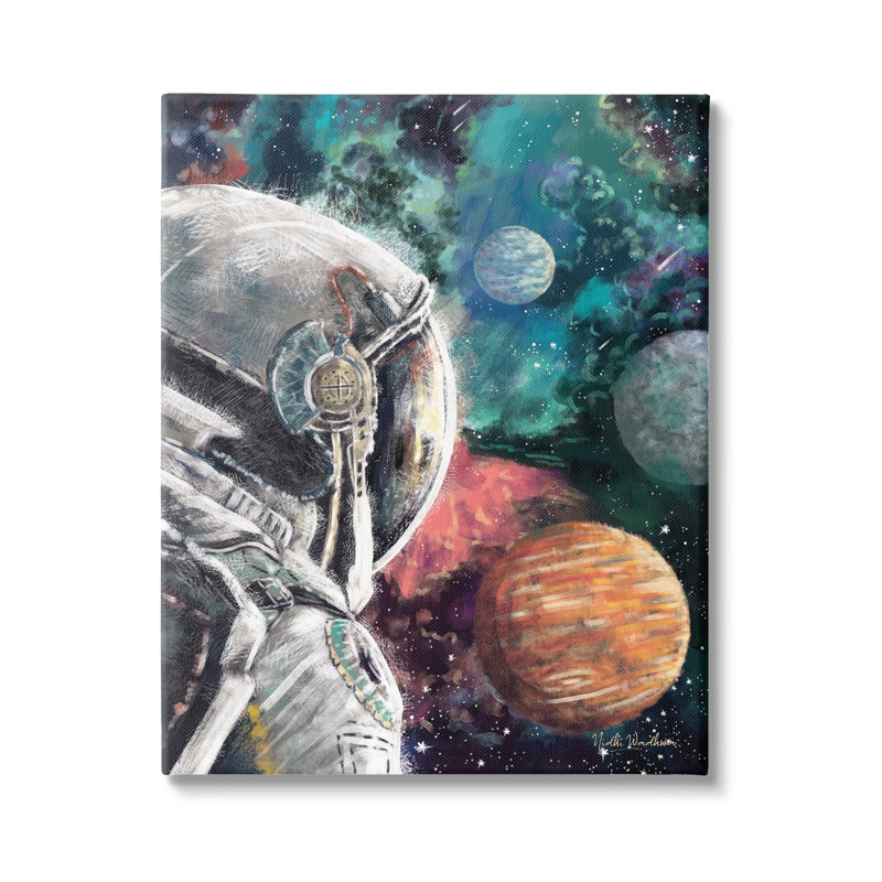 Astronaute et espace, Estampe numérique Farmhouse, H 30 po x l 24 po x P 1,5 po