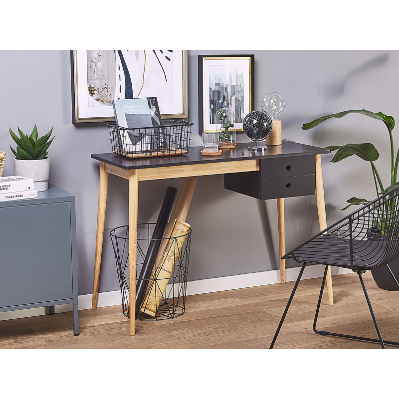 Ned Solid Wood Base Writing Desk, Black