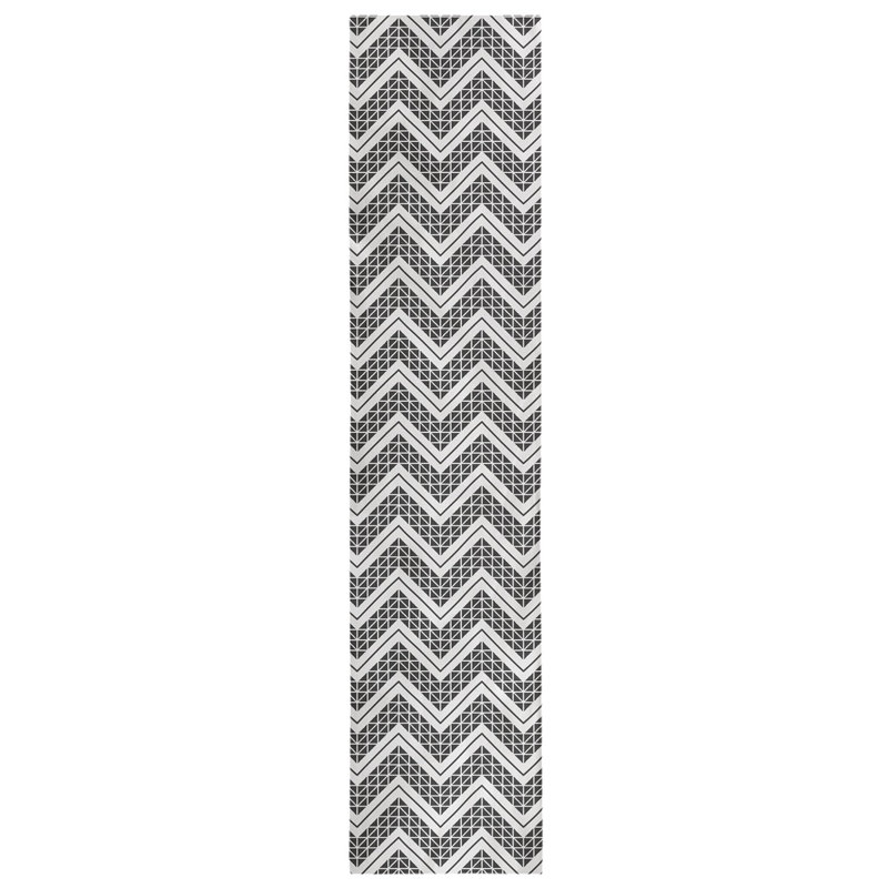 Stephenie Classic Hand Drawn Chevron Table Runner, 16" x 72", Black/Light Gray
