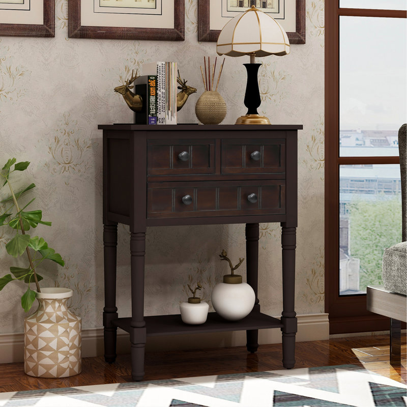 Skai Wooden Console Table with 3 Drawers & Bottom Shelf, Espresso